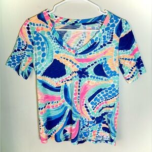 Lilly Pulitzer Ariana V Neck Size XS Extra Small Short Sleeve Top Blouse Cotton